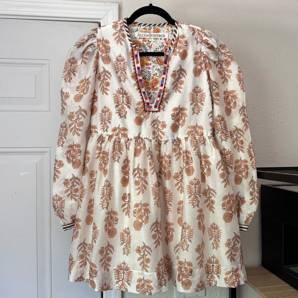Alix Of Bohemia Cream Mini Dress with Tan Floral Print